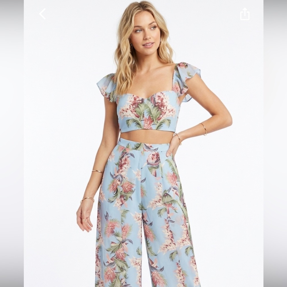 BLITHE baby blue floral boho jumpsuit size small